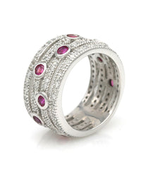 Synthetic Ruby and Diamond 4 Row Band
