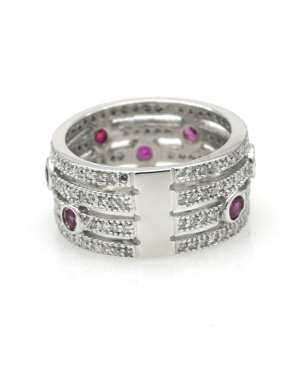 Synthetic Ruby and Diamond 4 Row Band