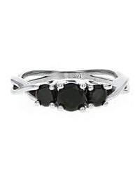 Three Stone Black Diamond Crossover Shank Ring