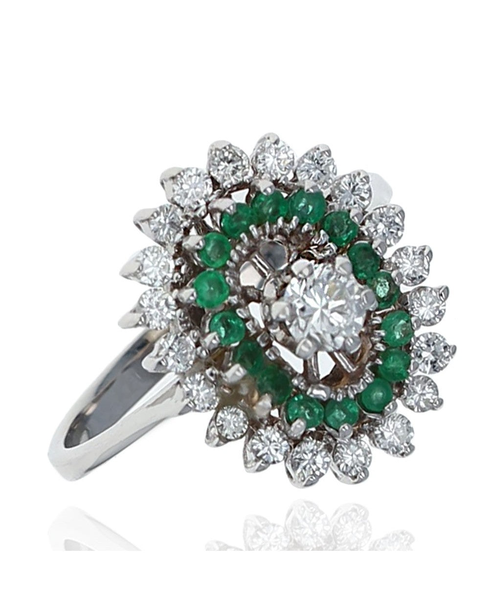 Diamond and Emerald Double Halo Ring