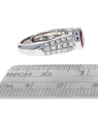 Pink Tourmaline and 3 Row Diamond Ring