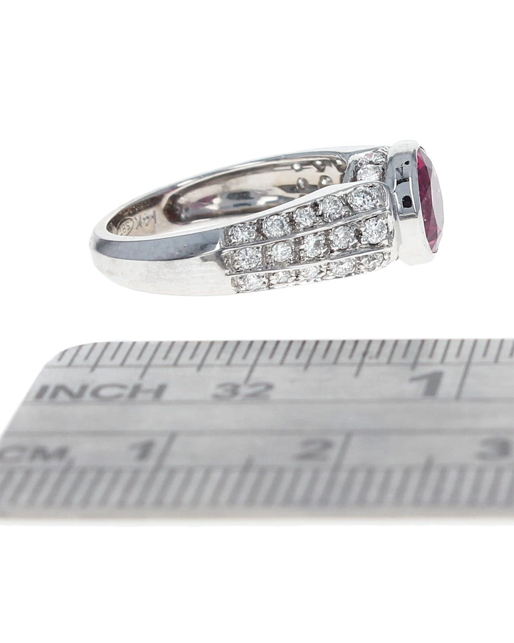 Pink Tourmaline and 3 Row Diamond Ring