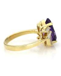 Pear Shape Amethyst and Baguette Diamond Ring