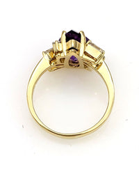 Pear Shape Amethyst and Baguette Diamond Ring