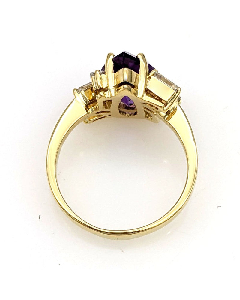Pear Shape Amethyst and Baguette Diamond Ring