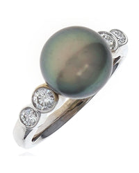 Mikimoto Tahitian Pearl and Diamond Ring