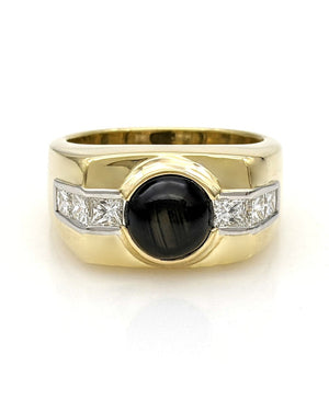 Gentlemans Black Star Sapphire and Diamond Ring