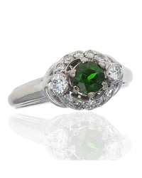 Chrome Diopside and Diamond Ring in White Gold