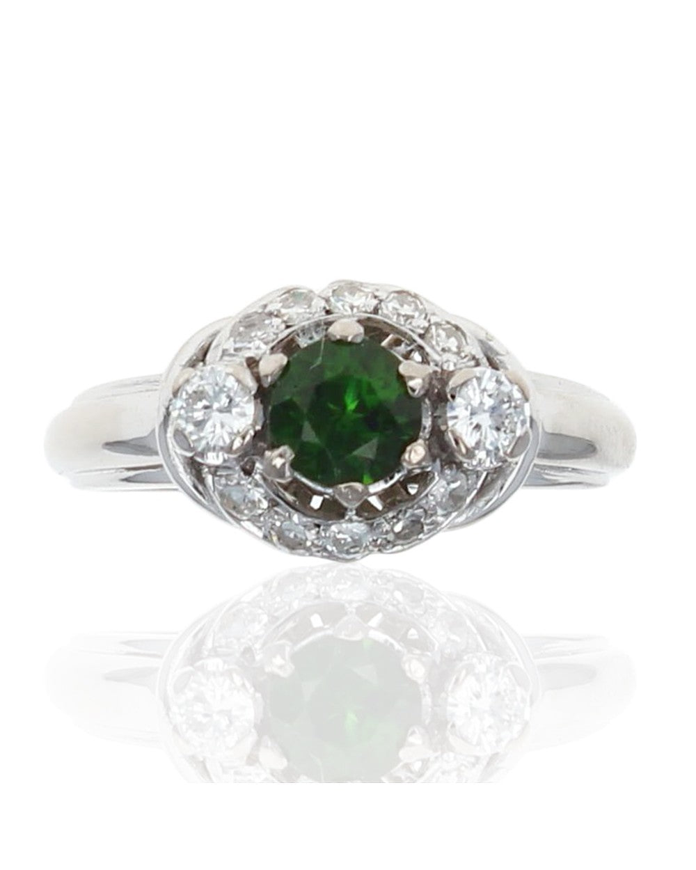 Chrome Diopside and Diamond Ring in White Gold
