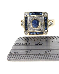 Sapphire and Diamond Square Top Ring