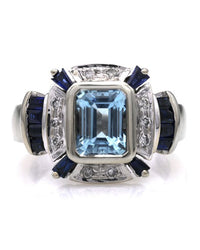 Aquamarine, Sapphire and Diamond Fashion Ring