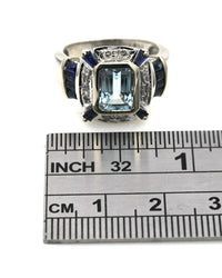 Aquamarine, Sapphire and Diamond Fashion Ring