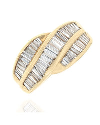 Baguette Diamond Crossover Ring in Yellow Gold