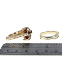 Orange and Green Sapphire and Diamond Fashion Ring Set