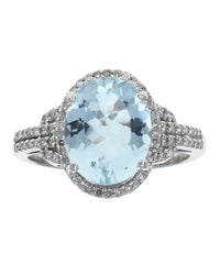 Oval Aquamarine and Diamond Halo Ring