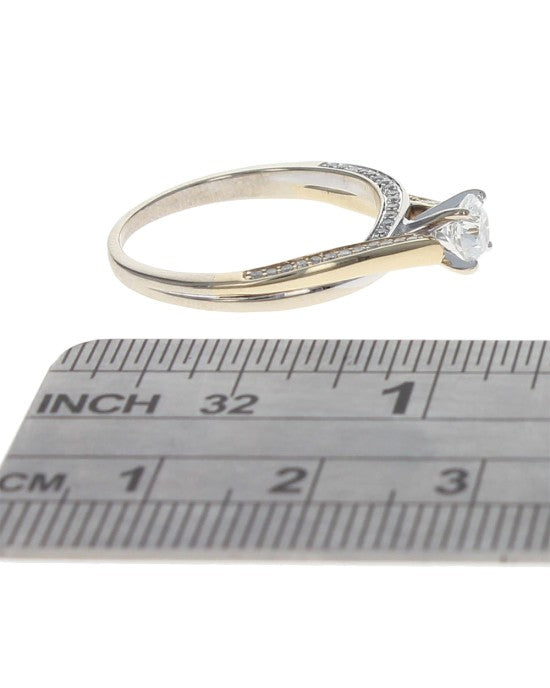Diamond Crossover Engagement Ring with Pave Diamond Accents