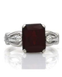 Almandine Garnet and Diamond Accent Ring in White Gold