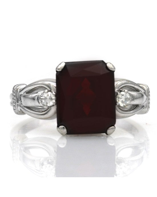 Almandine Garnet and Diamond Accent Ring in White Gold
