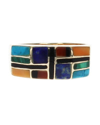 Mixed Stone Inlay 3 Sided Ring in Gold