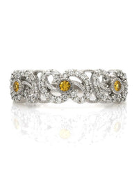 Diamond and Synthetic Yellow Sapphire Open Scroll Ring