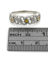 Diamond and Synthetic Yellow Sapphire Open Scroll Ring