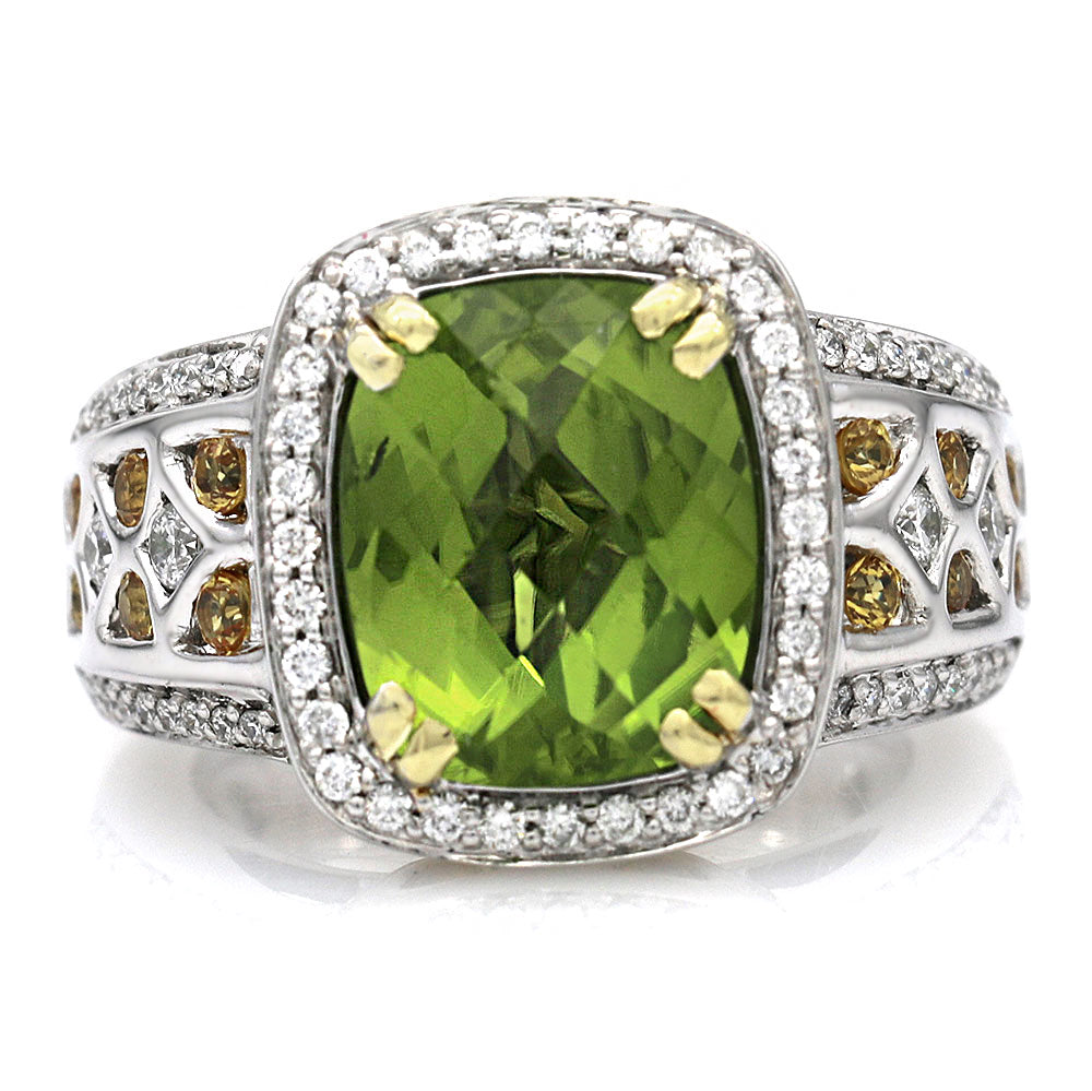 Charles Krypell Peridot, Citrine and Diamond Halo Fashion Ring