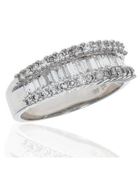 3 Row Round and Baguette Diamond Tapered Band