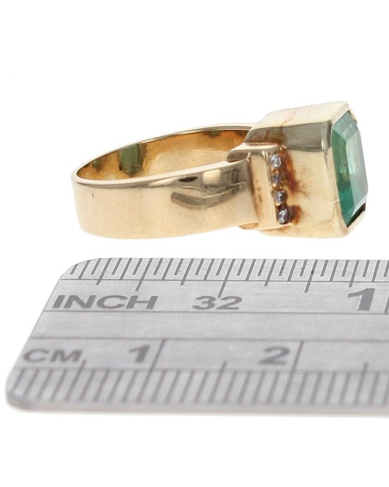 Emerald Cut Emerald and Diamond Accent Ring in Yellow Gold