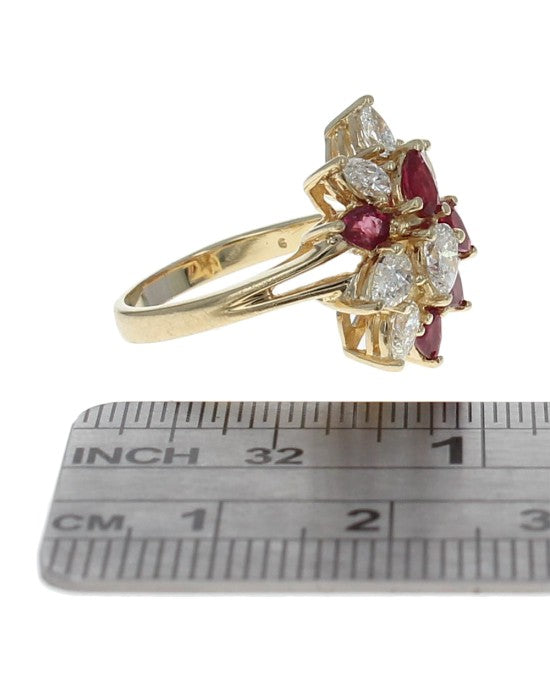 Ruby and Diamond Cluster Ring in Gold