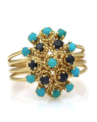 Turquoise Cabochon and Sapphire Cluster Ring