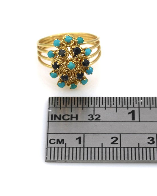 Turquoise Cabochon and Sapphire Cluster Ring