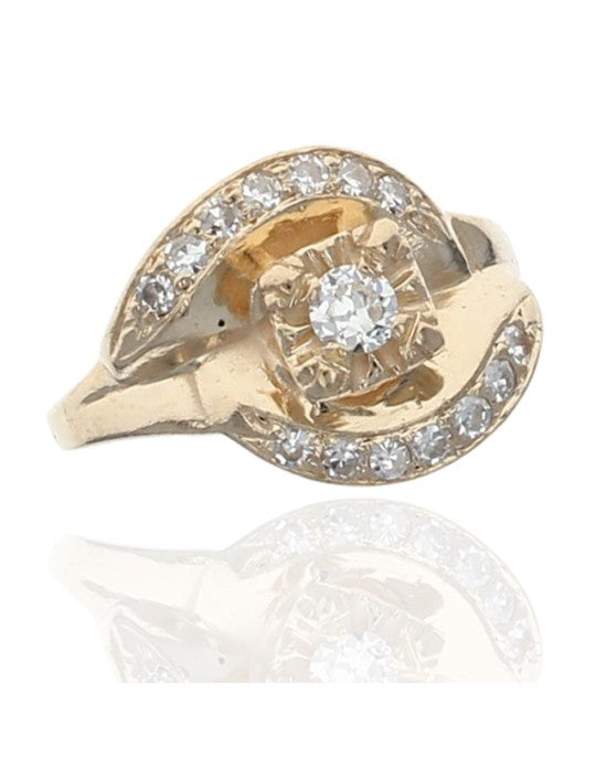 European Diamond and Round Diamond Bypass Ring