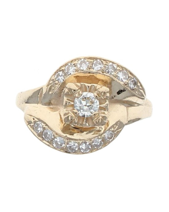 European Diamond and Round Diamond Bypass Ring