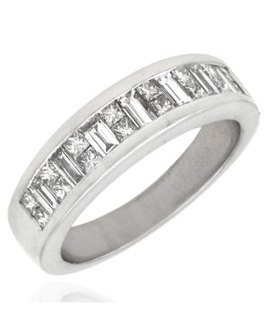 Alternating Princess and Baguette Diamond Band