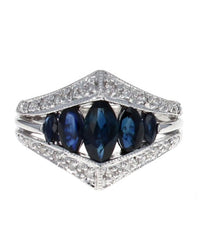 Marquise Sapphire and Round Diamond Chevron Ring