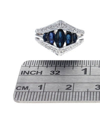 Marquise Sapphire and Round Diamond Chevron Ring