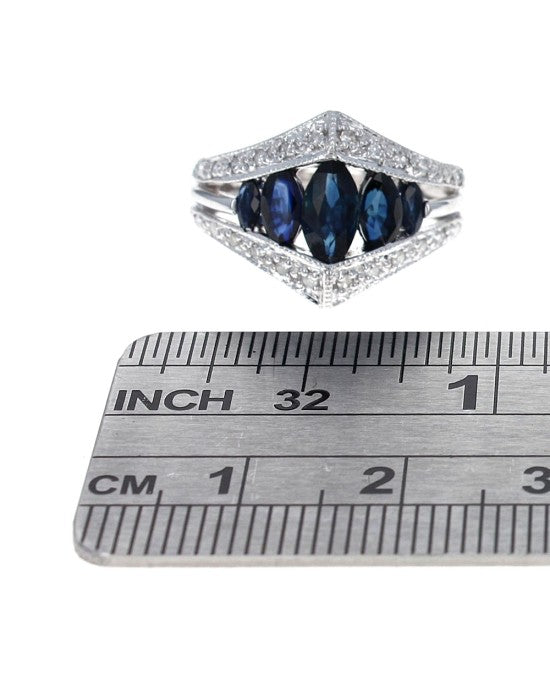 Marquise Sapphire and Round Diamond Chevron Ring