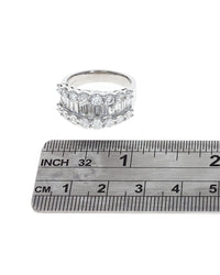 3 Row Alternating Round and Baguette Diamond Ring in Platinum