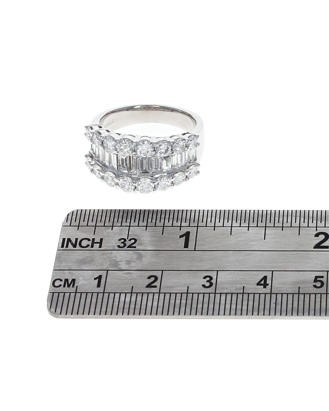 3 Row Alternating Round and Baguette Diamond Ring in Platinum