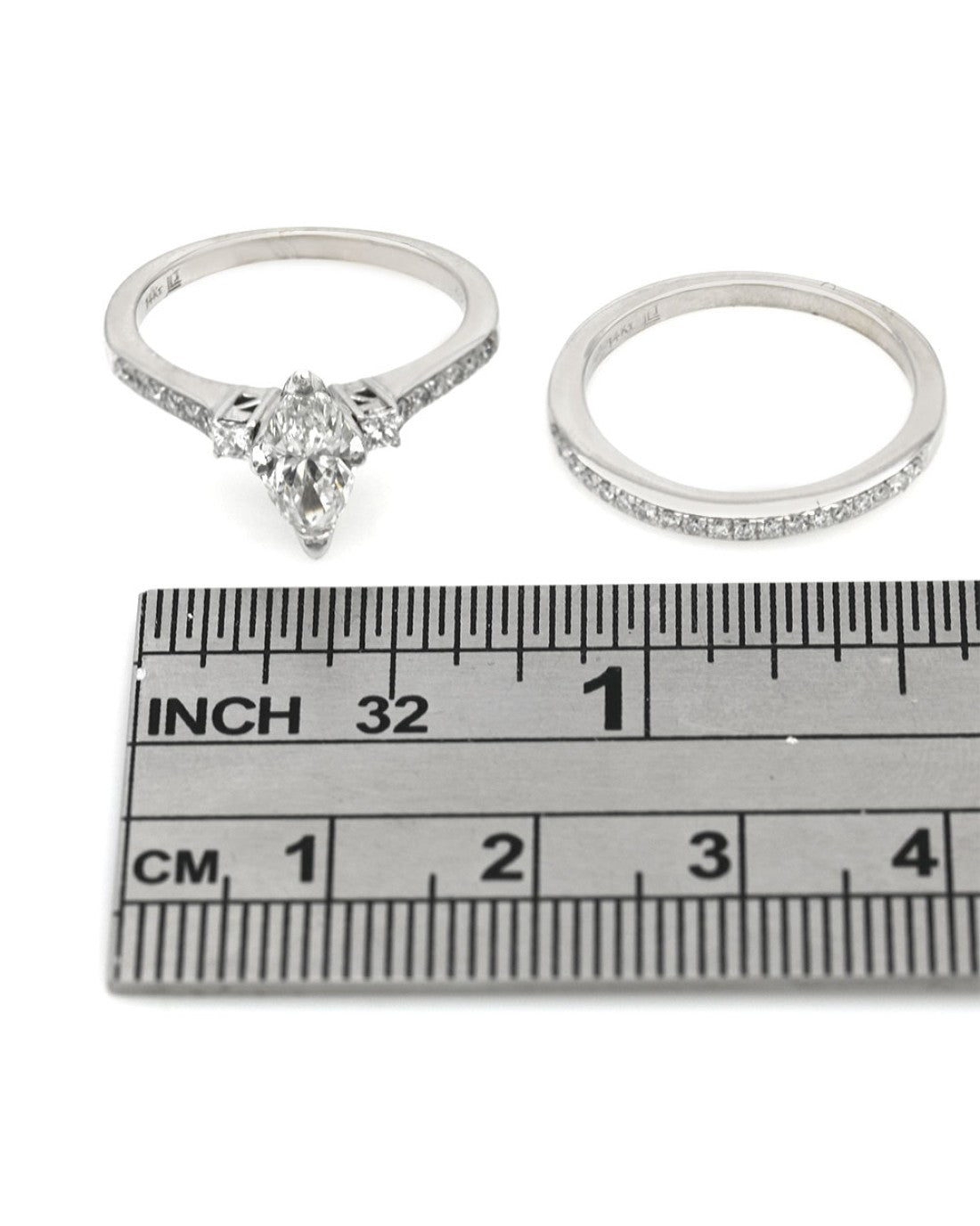 Marquise, Princess and Round Diamond Wedding Set in White Gold