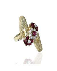 Ruby and Diamond Flower Zig Zag Ring