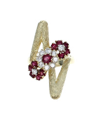 Ruby and Diamond Flower Zig Zag Ring