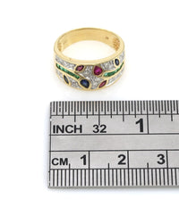Mixed Cut Ruby, Sapphire, Emerald, & Pave Diamond Band in Yellow Gold