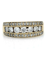Triple Row Diamond Band in Yellow Gold