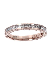 Princess Diamond Scroll and Milgrain Accent Band in Rose Gold