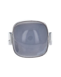 Square Blue Chalcedony Cabochon Ring in White Gold
