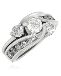 3 Stone Diamond Bypass Wedding Set in White Gold