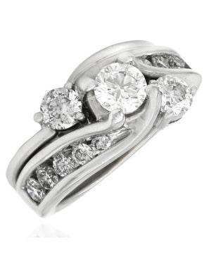 3 Stone Diamond Bypass Wedding Set in White Gold