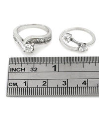 3 Stone Diamond Bypass Wedding Set in White Gold