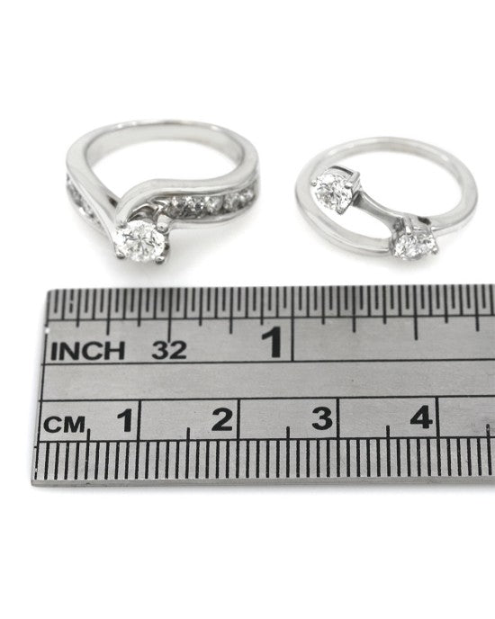 3 Stone Diamond Bypass Wedding Set in White Gold